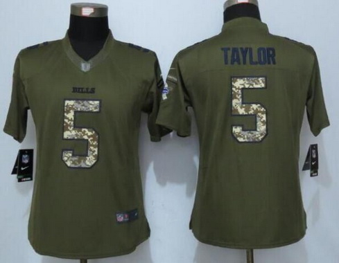 Women's Buffalo Bills #5 Tyrod Taylor Green Salute to Service NFL Nike Limited Jersey