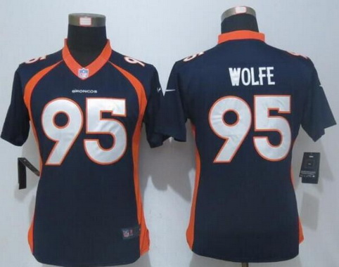 Women's Denver Broncos #95 Derek Wolfe Navy Blue Alternate NFL Nike Limited Jersey