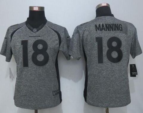 Women's Denver Broncos #18 Peyton Manning Gray Gridiron Nike NFL Limited Jersey