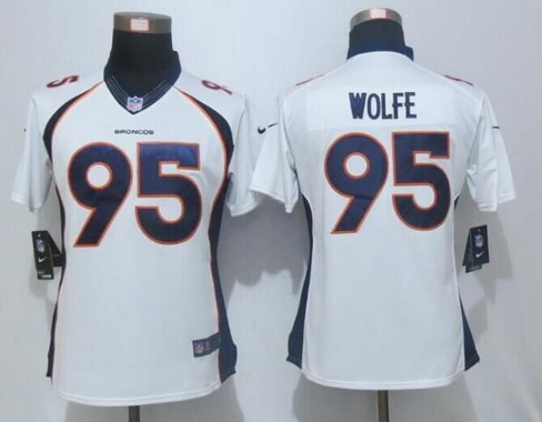 Women's Denver Broncos #95 Derek Wolfe White Road NFL Nike Limited Jersey