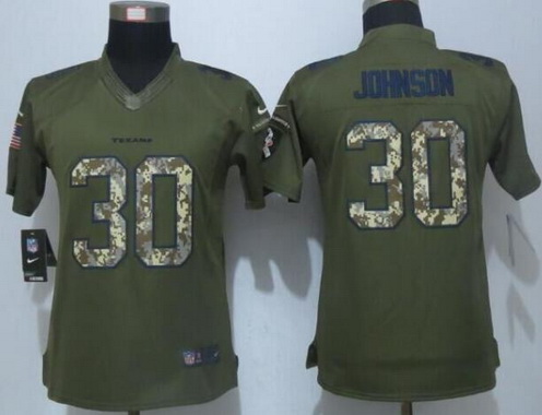 Women's Houston Texans #30 Kevin Johnson Green Salute to Service NFL Nike Limited Jersey