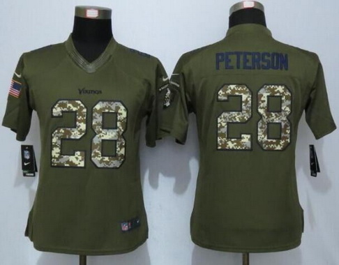 Women's Minnesota Vikings #28 Adrian Peterson Green Salute to Service NFL Nike Limited Jersey