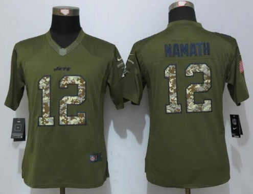 Women's New York Jets #12 Joe Namath Retired Player Green Salute to Service NFL Nike Limited Jersey
