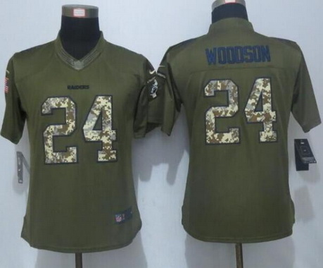 Women's Oakland Raiders #24 Charles Woodson Green Salute to Service NFL Nike Limited Jersey