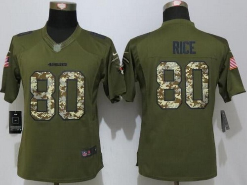 Women's San Francisco 49ers #80 Jerry Rice Retired Player Green Salute to Service NFL Nike Limited Jersey