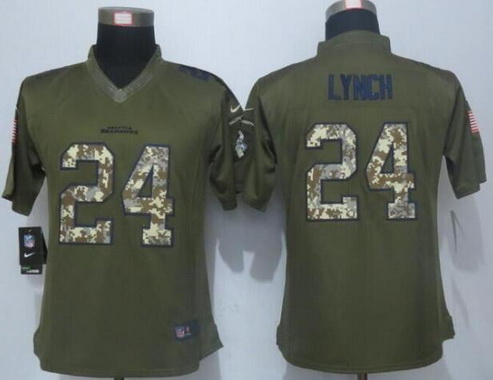 Women's Seattle Seahawks #24 Marshawn Lynch Green Salute to Service NFL Nike Limited Jersey