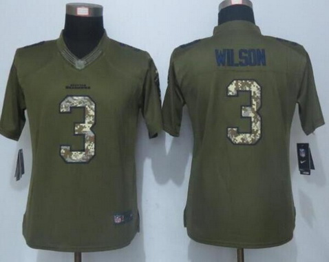 Women's Seattle Seahawks #3 Russell Wilson Green Salute to Service NFL Nike Limited Jersey