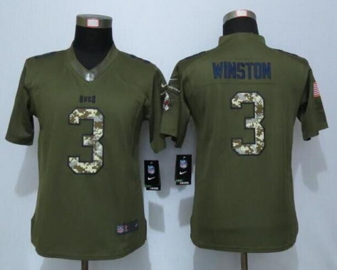 Women's Tampa Bay Buccaneers #3 Jameis Winston Green Salute to Service NFL Nike Limited Jersey