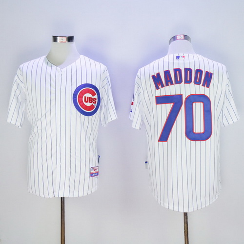 Men's Chicago Cubs #70 Joe Maddon Home White Pinstripe Authentic Cool Base Jersey