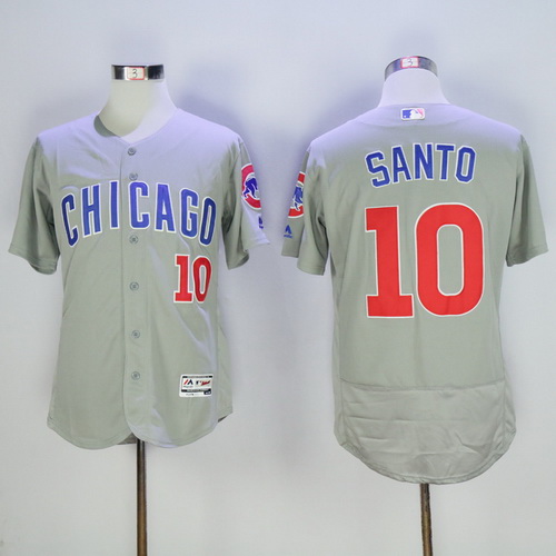 Men's Chicago Cubs #10 Ron Santo Retired Gray Road 2016 Flexbase Majestic Baseball Jersey