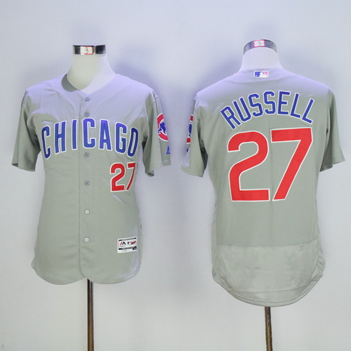 Men's Chicago Cubs #27 Addison Russell Gray Road 2016 Flexbase Majestic Baseball Jersey