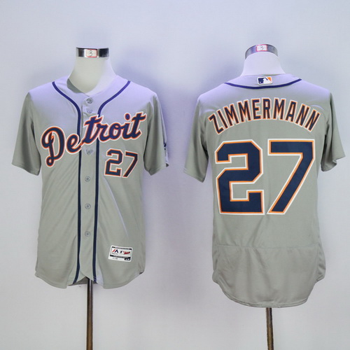 Men's Detroit Tigers #27 Jordan Zimmermann Gray Road 2016 Flexbase Majestic Baseball Jersey
