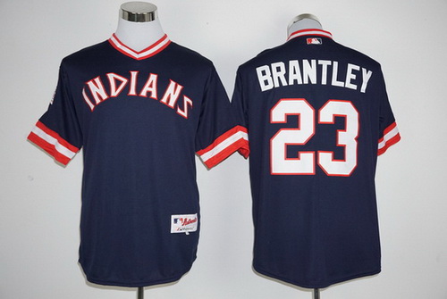 Men's Cleveland Indians #23 Michael Brantley Navy Blue Pullover Majestic 1976 Turn Back the Clock Jersey