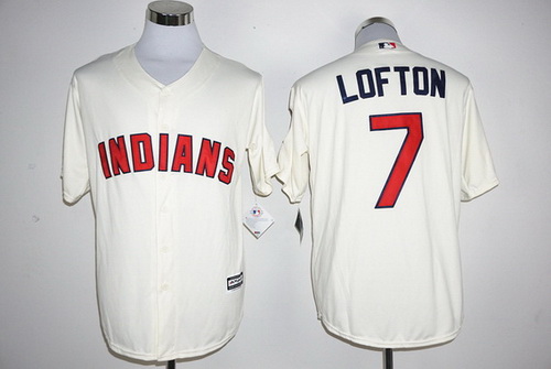 Men's Cleveland Indians #7 Kenny Lofton Name Cream Cool Base Baseball Jersey