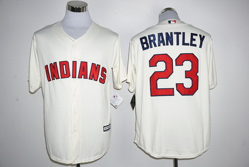 Men's Cleveland Indians #23 Michael Brantley Name Cream Cool Base Baseball Jersey