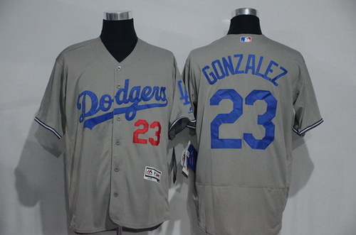 Men's Los Angeles Dodgers #23 Adrian Gonzalez Gray 2016 Flexbase Majestic Baseball Jersey
