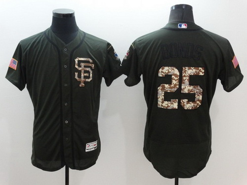 Men's San Francisco Giants #25 Barry Bonds Retired Green Salute to Service 2016 Flexbase Majestic Baseball Jersey
