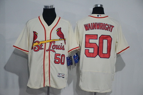 Men's St. Louis Cardinals #50 Adam Wainwright Cream 2016 Flexbase Majestic Baseball Jersey