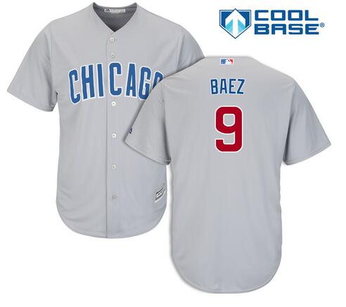 Men's Chicago Cubs #9 Javier Baez Gray Road Cool Base Jersey By Majestic