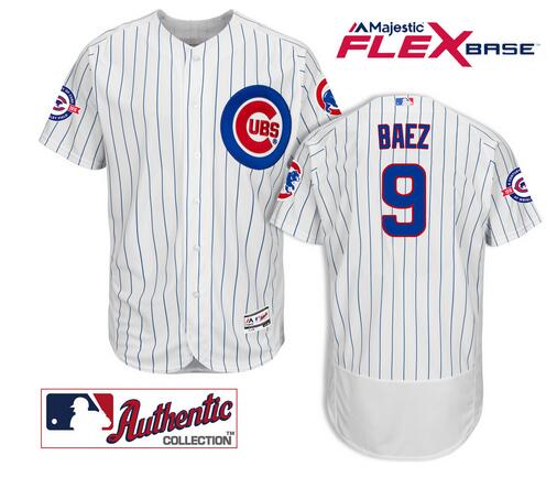 Men's Chicago Cubs#9 Javier Baez White Home 2016 Flexbase Majestic Baseball Jersey