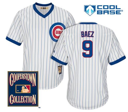 Men's Chicago Cubs #9 Javier Baez White Pullover 1968-69 Cooperstown Collection Cool Base Jersey