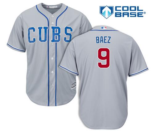 Men's Chicago Cubs #9 Javier Baez Gray Alternate Cool Base Jersey By Majestic