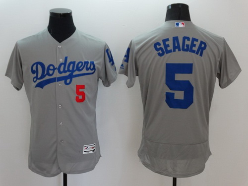 Men's Los Angeles Dodgers #5 Corey Seager Gray 2016 Flexbase Majestic Baseball Jersey