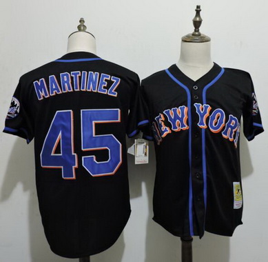 Men's New York Mets #45 Pedro Martinez Black Cooperstown Collection Throwback Jersey