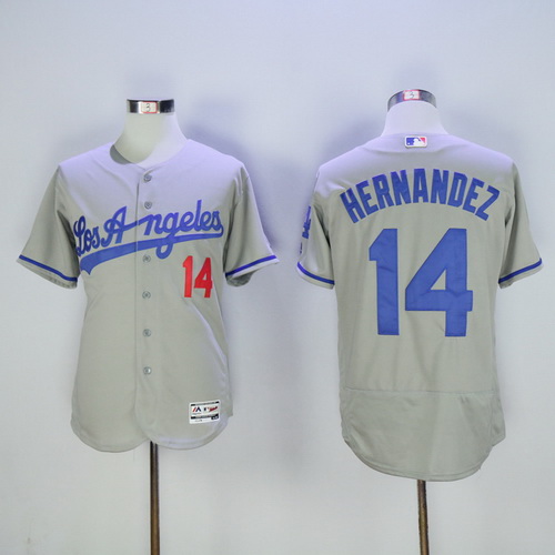 Men's Los Angeles Dodgers #14 Enrique Hernandez Gray Road 2016 Flexbase Majestic Baseball Jersey