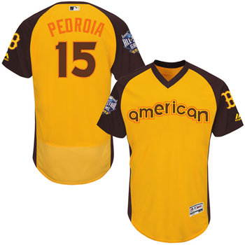 Dustin Pedroia Gold 2016 All-Star Jersey - Men's American League Boston Red Sox #15 Flex Base Majestic MLB Collection Jersey