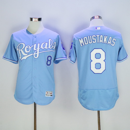Men's Kansas City Royals #8 Mike Moustakas Light Blue 2016 Flexbase Majestic Baseball Jersey