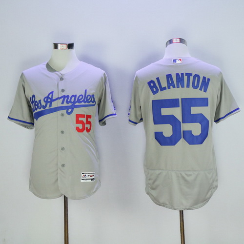 Men's Los Angeles Dodgers #55 Joe Blanton Gray Road 2016 Flexbase Majestic Baseball Jersey