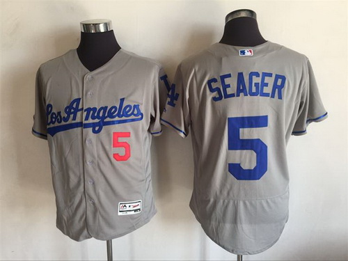 Men's Los Angeles Dodgers #5 Corey Seager Gray Road 2016 Flexbase Majestic Baseball Jersey