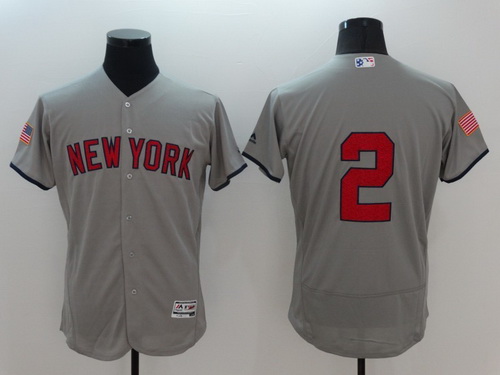 Men's New York Yankees #2 Derek Jeter Gray Fashion Stars & Stripes 2016 Flexbase MLB Independence Day Jersey
