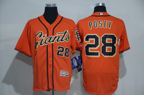 Men's San Francisco Giants #28 Buster Posey Name Orange 2016 Flexbase Majestic Baseball Jersey
