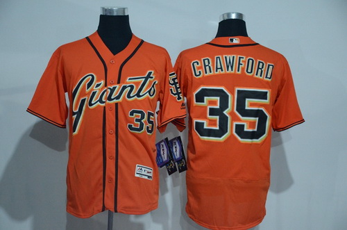 Men's San Francisco Giants #35 Brandon Crawford Name Orange 2016 Flexbase Majestic Baseball Jersey