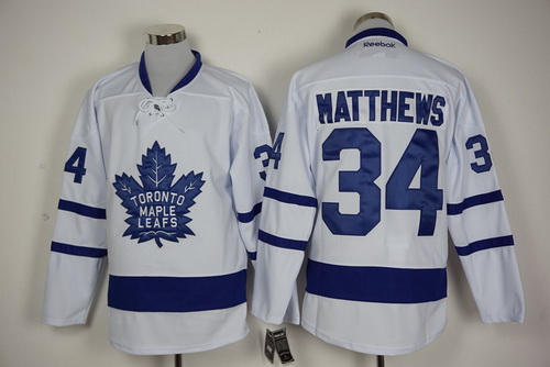 Men's Toronto Maple Leafs #34 Auston Matthews White 2016-17 Away 100TH Anniversary Hockey Jersey