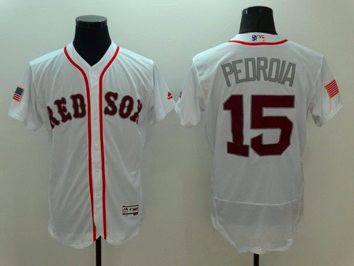Men's Boston Red Sox #15 Dustin Pedroia White Fashion Stars & Stripes 2016 Flexbase MLB Independence Day Jersey