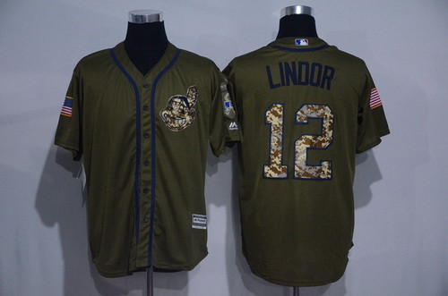 Men's Cleveland Indians #12 Francisco Lindor Green Salute to Service Cool Base Stitched MLB Jersey