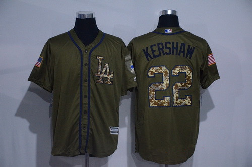Men's Los Angeles Dodgers #22 Clayton Kershaw Green Salute to Service Cool Base Stitched MLB Jersey