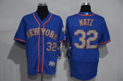 Men's New York Mets #32 Steven Matz Blue With Gray 2016 Flexbase Majestic Baseball Jersey