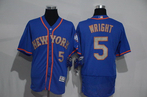 Men's New York Mets #5 David Wright Blue With Gray 2016 Flexbase Majestic Baseball Jersey