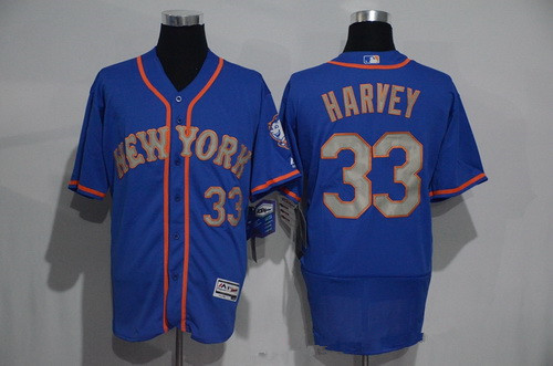 Men's New York Mets #33 Matt Harvey Blue With Gray 2016 Flexbase Majestic Baseball Jersey