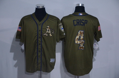 Men's Oakland Athletics #4 Coco Crisp Green Salute to Service Cool Base Stitched MLB Jersey