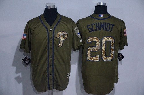 Men's Philadelphia Phillies #20 Mike Schmidt Retired Green Salute to Service Cool Base Stitched MLB Jersey