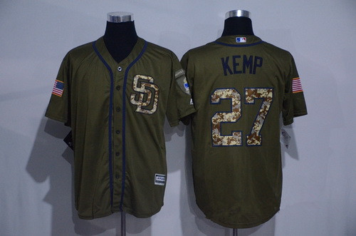 Men's San Diego Padres #27 Matt Kemp Green Salute to Service Cool Base Stitched MLB Jersey