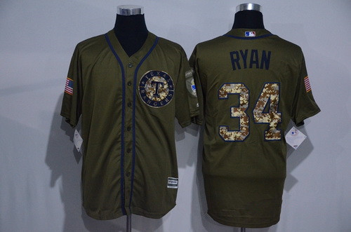 Men's Texas Rangers #34 Nolan Ryan Retired Green Salute to Service Cool Base Stitched MLB Jersey