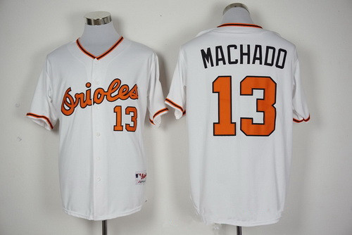 Men's Baltimore Orioles #13 Manny Machado Majestic White 1976 Turn Back the Clock Jersey