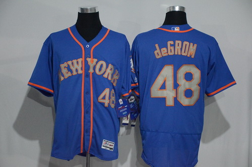 Men's New York Mets #48 Jacob deGrom Blue With Gray 2016 Flexbase Majestic Baseball Jersey