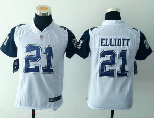 Youth Dallas Cowboys #21 Ezekiel Elliott Nike White Color Rush 2015 NFL Game Jersey